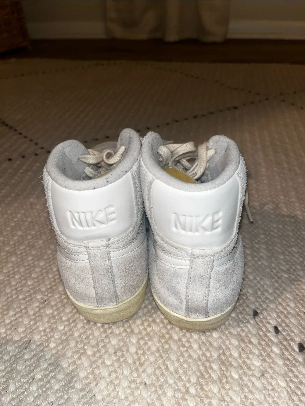 Nike White and Gray Sneaker- Blazer Mid ‘77 Interior with Yellow Tongue Trim